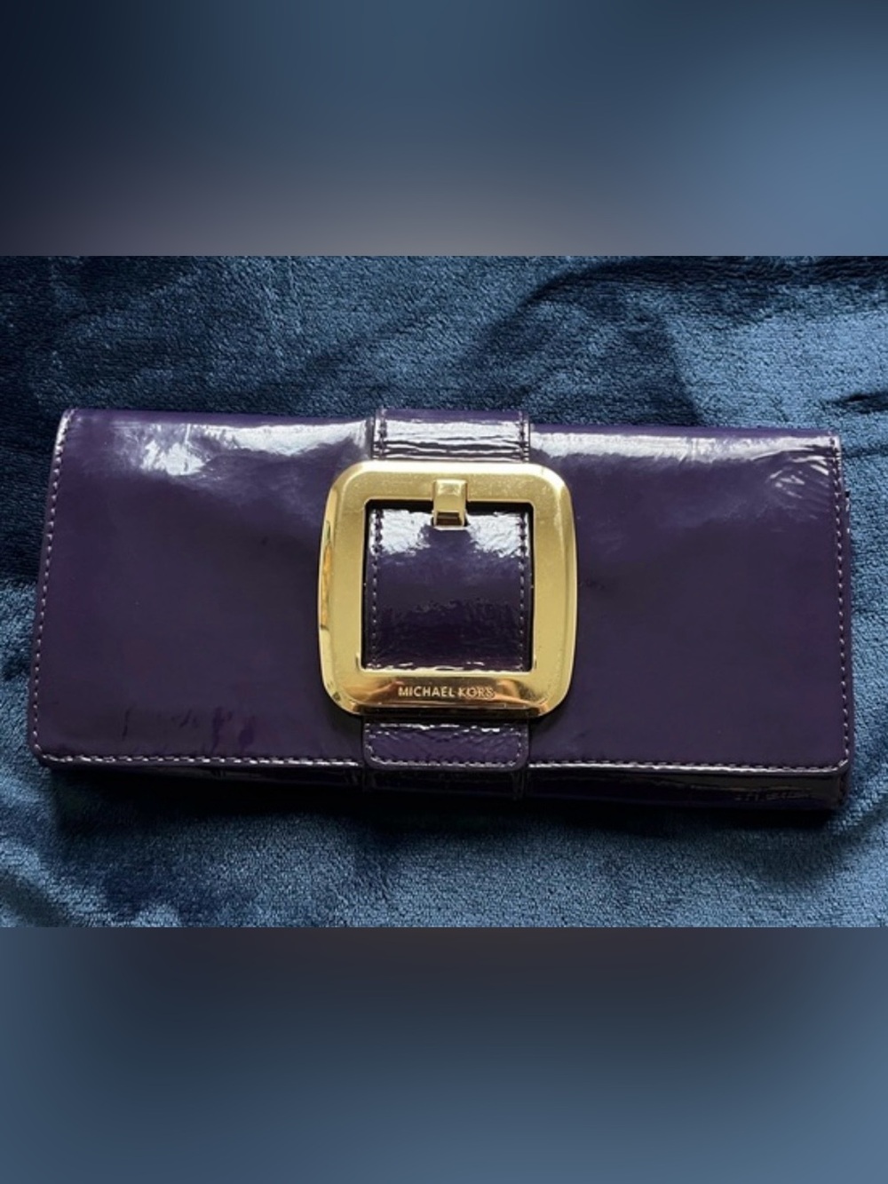 Michael Kors Purple Patent Leather Clutch with Gold Buckle Accent Women’s